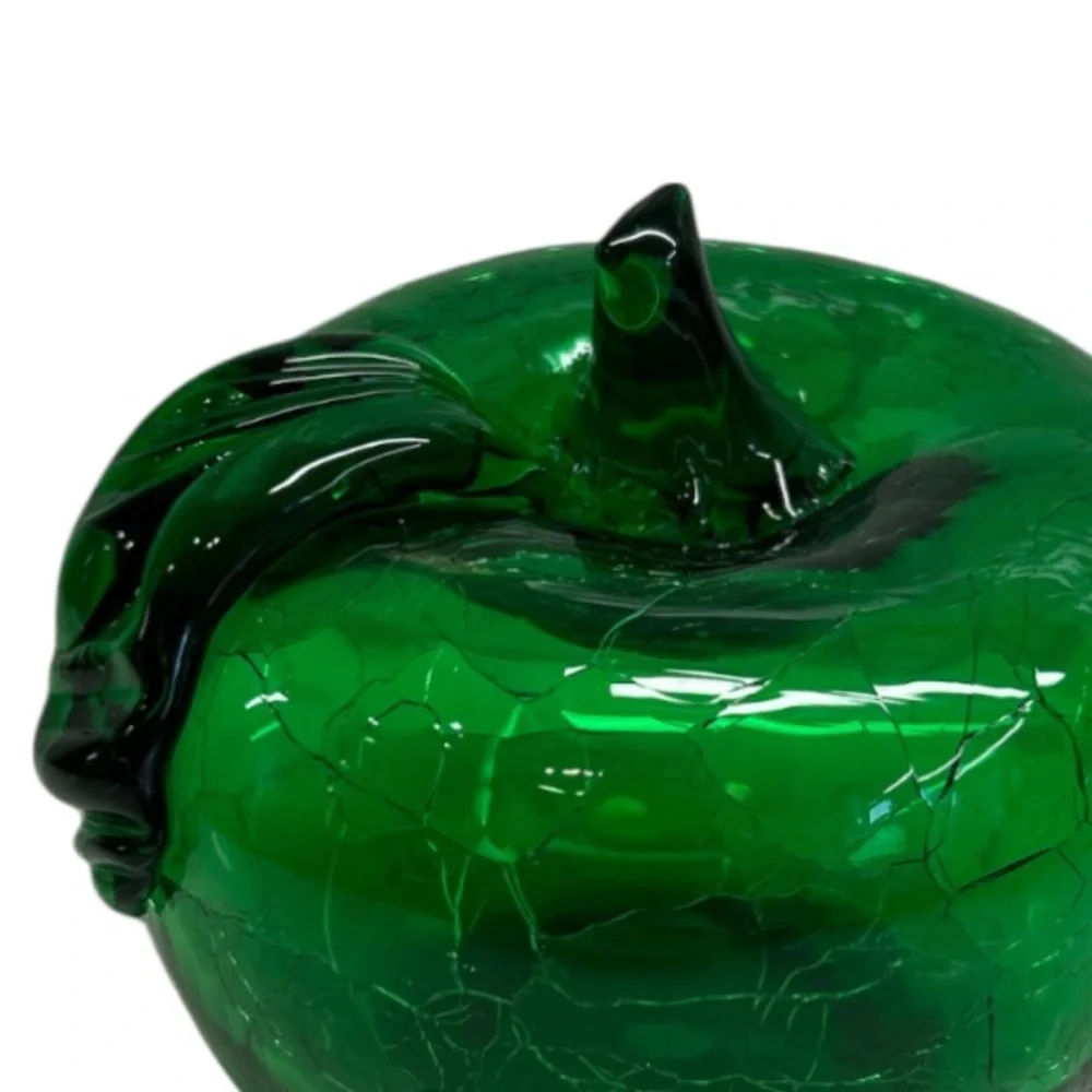 Vintage Green Crackled Glass Apple Sculpture - Picture 2 of 12